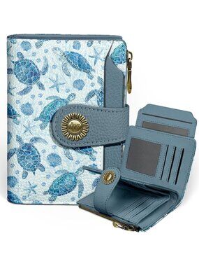 〽️Women Sea Turtle PU Leather RFID Blocking Bifold 14 Card Slots Cash Purse